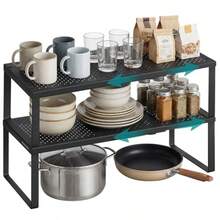 SONGMICS Juego de 2 Especieros Extensibles Organizador de Cocina Estante de Cocina Organizador de Armario Metal MKCS402B01 - negro mate - Ver 9