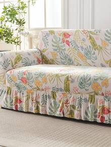 1pc Printed Skirt Edge Stretch Sofa Cover, Dust-Proof & Dirt-Resistant, Elastic Full Coverage Sofa Protector, Home Decor, Machine Washable - Light Green - View 2