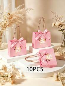 10pcs/Set Handled Thank You Gift Bags, 5.5 X 2.4 X 4.7 Inches, Gold Foil Thank You Small Paper Bags For Party, Gift, Christmas, Wedding, Birthday (Pink) - View 26