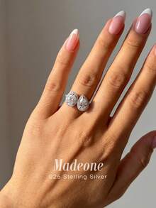 MADEONE 1 chiếc nhẫn bạc 925 cao cấp, hình bầu dục, đính đá Cubic Zirconia, kiểu dáng cổ điển thanh lịch, thích hợp làm quà tặng đính hôn/lễ hội. - Nhẫn hình giọt nước hình bầu dục - Xem 3