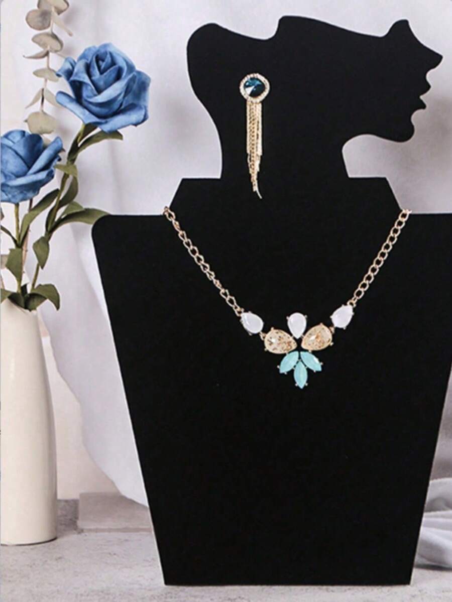 1 Giá Trưng Bày Trang Sức, Màu Đen, Viền Lá Chuối Nhung, Thiết Kế Hình Dáng Thanh Lịch, Thích Hợp Cho Cửa Hàng Trang Sức/Lưu Trữ Trang Sức Trong Phòng Ngủ, Một Vật Trang Trí Nhà Cửa Hoàn Hảo. - màu đen - Xem 1