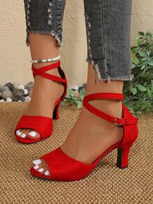 Giày sandal cao gót cỡ lớn dành cho nữ, giày cao gót đế dày hở mũi, sandal thời trang thanh lịch, thoải mái, thích hợp cho kỳ nghỉ. - Đỏ - Xem 2