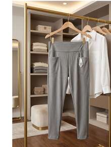 Pantalon ajustadon de De Cintura Alta con Bolsillos Laterales   Sexy    Material Compuesto    Bolsillo    Pantalon dama   Todo el año - Gris - Ver 3