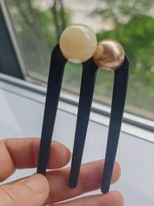 3齒仿珍珠髮夾，盤髮造型髮飾，極簡仿珍珠3齒髮夾，百搭優雅日常佩戴髮簪，時尚盤髮造型髮飾，適用節慶派對，盤髮延伸髮造型針，頭飾 - 彩色 - 查看 11