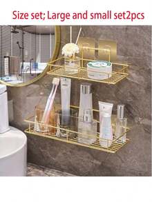 Kệ đựng đồ dùng nhà tắm treo tường cao cấp, không cần khoan, kệ trang điểm để đựng đồ dùng vệ sinh cá nhân trong phòng tắm. - Vàng - Xem 9