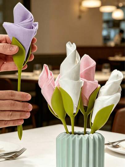 6Set Napkin Holder, Set Allows You To Roll Napkins Into A Rose Shape. Suitable For Kitchen Countertops And Dining Tables, This Commercial-Grade Napkin Holder/Organizer Features A Rose Stem Design And Is Ideal For Restaurants, Dormitories, Cafes. It's Also Suitable For Home Decor And Party Supplies.