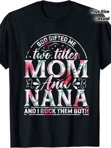Plus Size, 100% Women's Plus Size T-Shirt 0XL-5XL - Family Gift With Quote For Mom And Grandma, Ideal For Strengthening Family Bonds, Black Short-Sleeved Top With Round Neck, Relaxed And Loose Fit, For Grandma And Niece, Same Style For Men And Women, Short-Sleeved Shirt Summer 2025. - Black - View 1