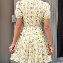 Mother Day Dress French Countryside Yellow Floral-Print V-Neck Short-Sleeve Mini Dress With Boned Waist Corset Detailing – A Slimming, Romantic Silhouette For Resort Vacations, Evening Parties & Everyday Chic - 黃色 - 查看 6