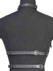 1pc Women's Punk Goth Style Black O-Ring PU Leather Chest Harness Adjustable Strap Body Waist Belt, Suitable For Stage Performance, Music Festival, Party, Commuting - Black - View 3