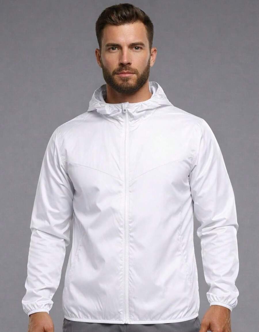 Men's Windbreaker Jacket With Side Pockets, Lightweight, Comfortable, Casual Style - 白色 - 查看 1