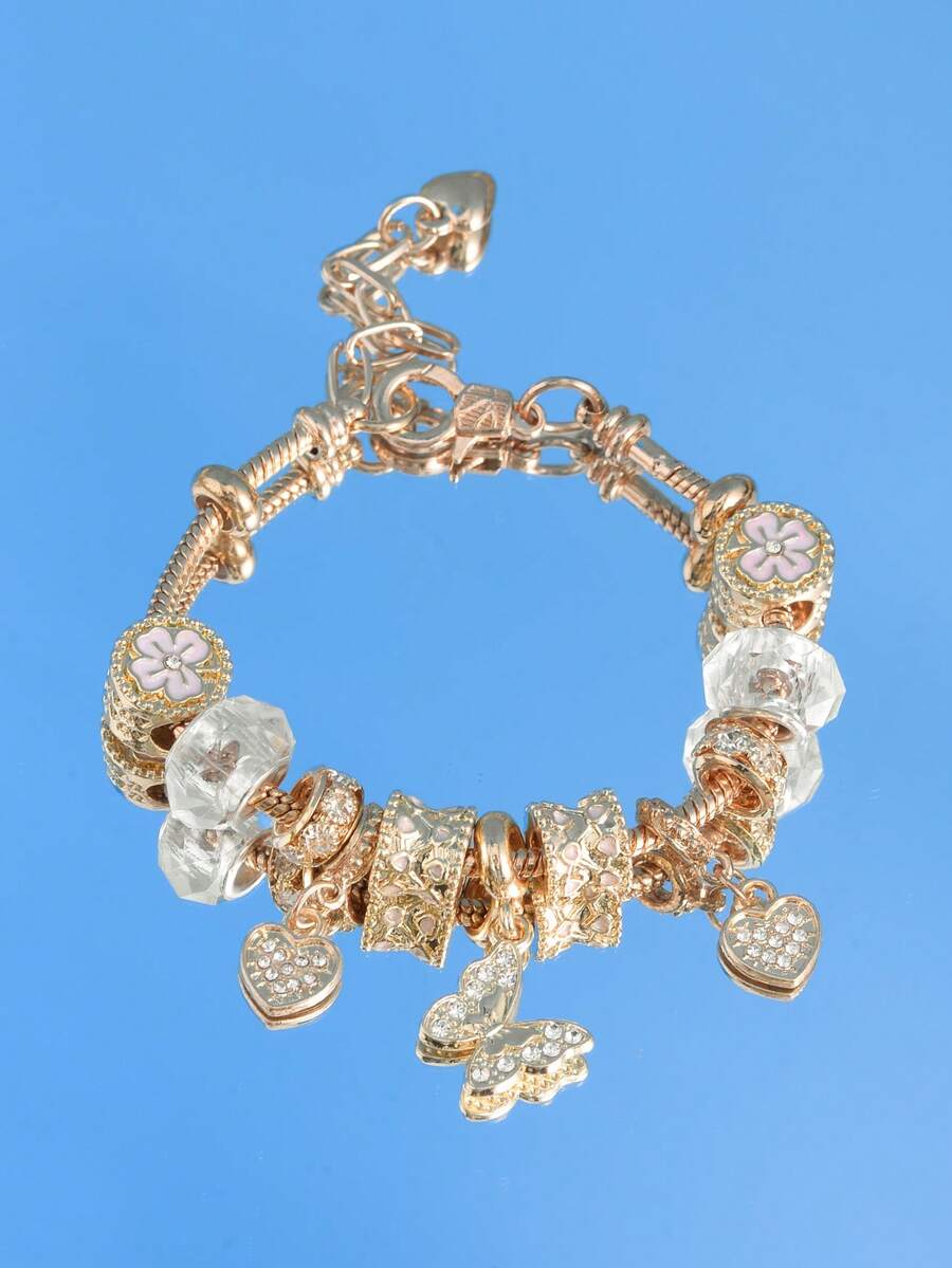 Fashionable Gold-Plated Pearl Butterfly Heart Pendant, Suitable For Daily Wear - Multicolor - View 1