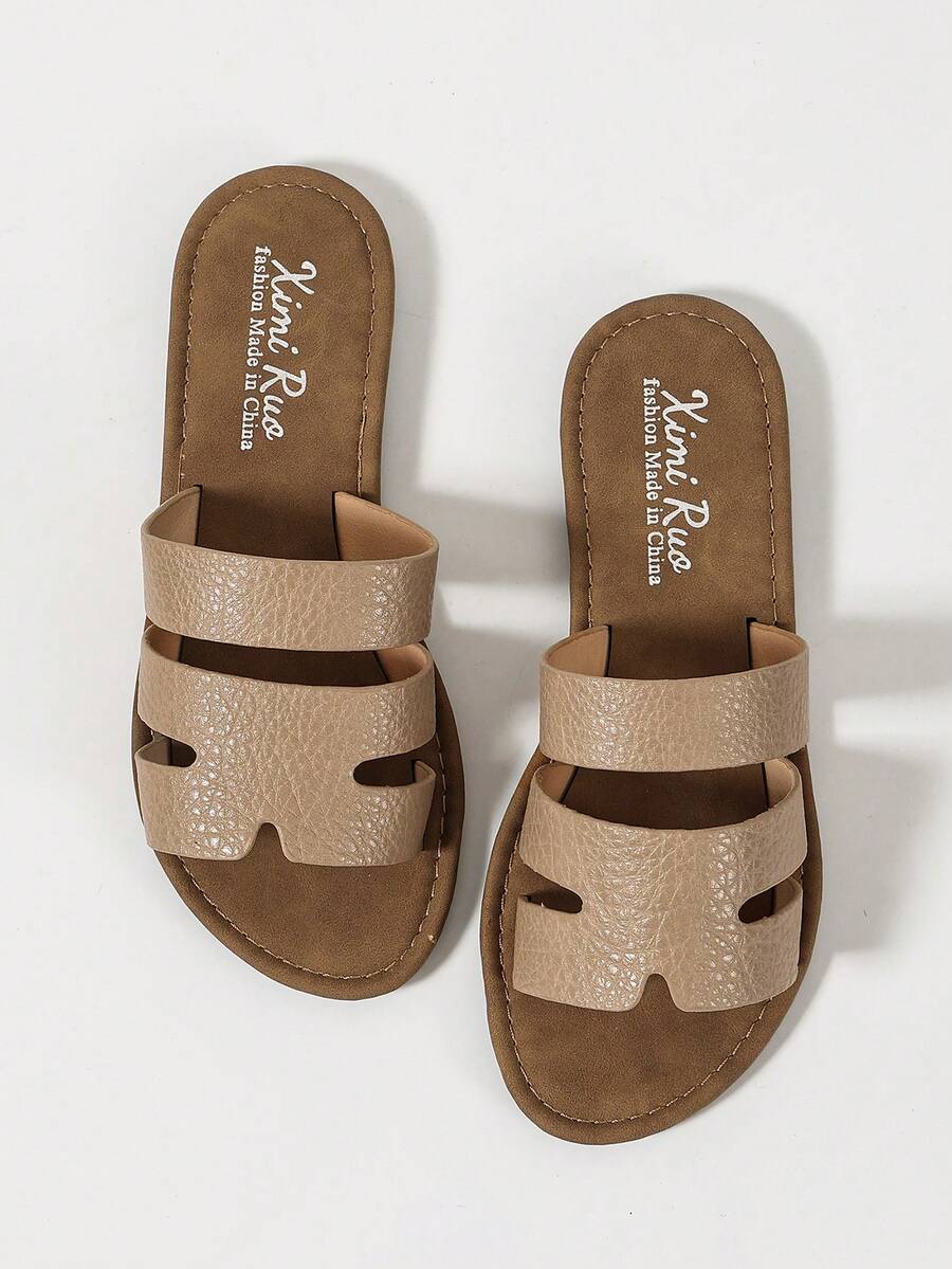 Ximi Ruo Women's Casual Flat Sandals, Woven Roman Style, Suitable For Spring, Summer, Beach, Vacation, Matching Dresses - Apricot - View 1