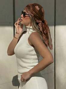 1pc Women's Casual Lace Paisley Pattern Wrap Headscarf/Scarf, Fashionable Bohemian Accessory, Suitable For Summer Island Vacation, Festivals, Weddings, Back To School, Parties, Can Be Paired With Earrings, Pendants, Fashion Glasses, Beach Towel - Brown - View 2