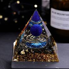 Lapis Lazuli Orgone Crystal Pyramid, Unique Gift Idea - Sapphire-plated Steel Ring - View 5