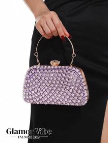 Túi xách dạ hội đính pha lê tím Glamor Vibe, kiểu dáng cổ điển với khung kim loại cứng cáp, dây đeo và quai xách có thể tháo rời, hộp quà sang trọng lấp lánh, thích hợp cho đám cưới, cô dâu, dạ hội, tiệc tùng, các dịp trang trọng và đêm hè trên bãi biển. - Màu tím hoa cà - Xem 9