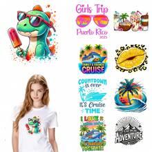 9PC DIY iron on transfers for tshirts,  Dinosaur With Sunglasses And Popsicle   Girls Trip Puerto Rico 2025   Family And Friends Cruise   Countdown Is Over It's Cruise Time   I Love Caribbean Beaches   Cruisin Together   Let's Go On An Adventure   Tropical Palm Tree Sunset   Coconut Cocktail Drinks   Lemon Slice With Leopard Print , Easy Heat Transfer for Clothing, T-Shirts, Jeans, Backpacks, Hats & Pillows,  Washable Stickers Perfect for Casual Style, Ideal Gift for Women and Men. - Zufälliger Stil - Übersicht 1