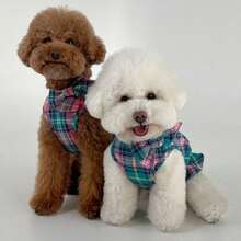 Vestido con lazo a cuadros para mascotas, ropa linda para gatos/perros - Azul - Ver 1