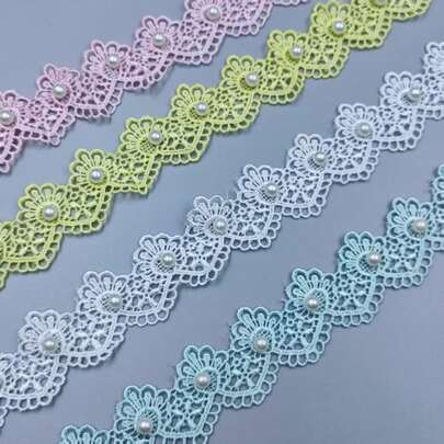 Dây ruy băng viền ren Venice hình trái tim đính ngọc trai và hoa, rộng 3cm, kiểu cổ điển, dùng để trang trí nhà cửa, thêu, may vá, làm đồ thủ công, váy cưới, váy cô dâu, tiệc tùng, tự làm đồ trang trí.