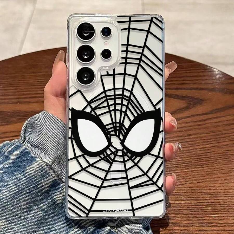 Miniso 1pcs Marvel Spider-Man Minimalist Web & Eyes Monochrome Mask Design Phone Case Transparent Magnetic Shockproof Case Suitable For Samsung S26 Ultra/S26 Plus/S26/S25 Ultra/S25 Plus/S25/S25 FE/S25 Edge/S24 Ultra/S24 Plus/S24/S24 FE/S23 FE/S23 Ultra/S23 Plus/S23/S22Ultra/S22 Plus/S22/S10E/S20/S20FE/S20PLUS/S21/S21FE/S21PLUS/S21Ultra/A14/A15/A16/A35/A36/A54/A56/A05/A05S/A06/A07/A17/A23/A24/A25/A26/A34/A37/A55/A57/Galaxy Note20Ultra/Note10/Note10 Plus/Note20/Note9/S25 Ultra Case Plus Stocking Stuffers The Girlfriend - 透明的 - 查看 1