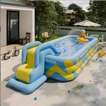 Large Family Inflatable Pool, 3-Layer Thickened Rectangular Blow Up Pool For Kids Toddlers Adults, Durable PVC Swimming Pool For Backyard Summer Water Fun, Outdoor Garden Patio Water Play, Blue  - A - View 11