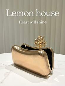 1pc Elegant Gold Reflective PU Plaid Evening Bag, Rhinestone Clasp, Fashion Clutch Purse, Suitable For Formal Dinner, Party, Wedding, Ideal Gift For Women - Gold - View 8