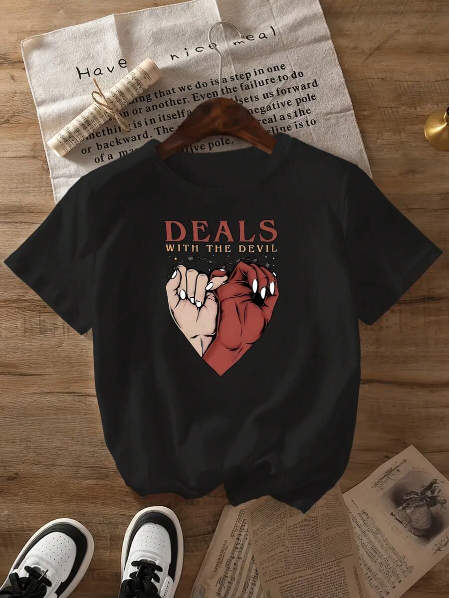 Camiseta de manga corta con estampado "Deal with the Devil