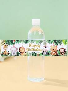 野生动物丛林探险主题生日派对用品 | 自粘防水瓶贴，适用于DIY水瓶和礼品包装 | 非常适合婴儿派对、性别揭晓派对和生日庆祝活动 - 綠色 - 查看 4