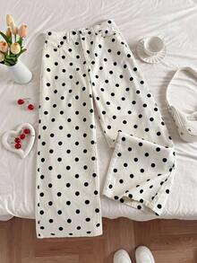 Pantalones vaqueros holgados para mujer color blanco con estampado de lunares negros, pantalones de mezclilla casuales de pierna ancha, pantalones con estampado de lunares, pantalones tiernos y versátiles, ideal para uso diario, salidas, primavera y verano - Lavado ligero - Ver 11