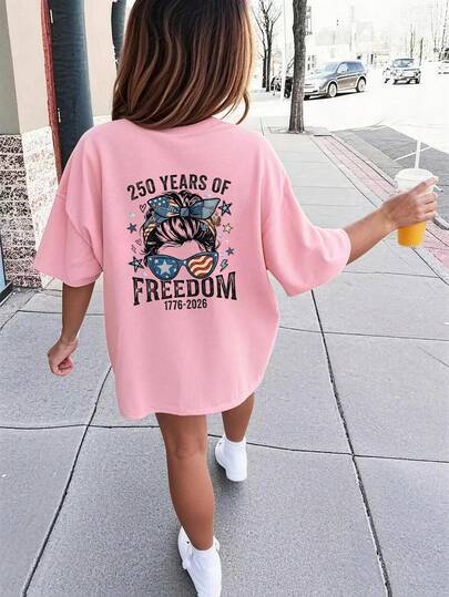 Tween Girls' 4th Of July Celebration Graphic Loose Casual Short Sleeve Top, Fashion For Spring/Summer