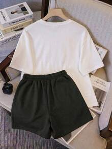 Conjunto set 2 piezas Limon Camiseta con estampado Integral & Shorts de Contraste French Terry ultra comodo ideal casual diario casa pijamada estilo dulce - Negro - Ver 2