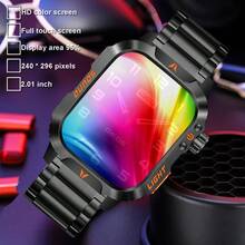 Reloj inteligente para hombres de 2.01 pulgadas con linterna LED, pantalla grande HD, llamadas inalámbricas y notificaciones de SMS, múltiples modos deportivos, aleación de zinc, reloj inteligente para deportes al aire libre, compatible con iOS y Android - Multicolor - Ver 3