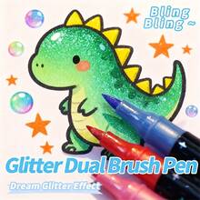 Bộ 24 bút dạ kim tuyến hai đầu, mực dạng gel khô nhanh, đầu bút mảnh, thích hợp để viết nhật ký, làm thiệp, vẽ tranh, rất phù hợp cho học sinh và nghệ sĩ. - Bộ - Xem 3