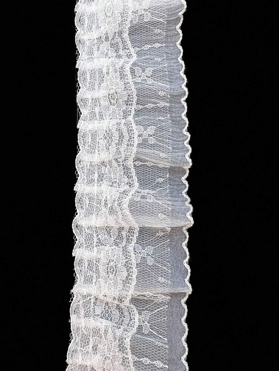 7cm de ancho Volante de encaje de gasa DIY fruncido para ropa, dobladillo de vestido, textiles para el hogar, disfraces - Blanco - Ver 1