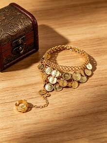 Women's Bracelet With Triangular Coins For Belly Dancing, Paired With Dance Or Evening Gowns, Exquisite Makeup, Aristocratic Attire, And Hairstyles, Making It More Prominent; Participating In Dance Performances, Wedding Banquets - Multicolor - View 9