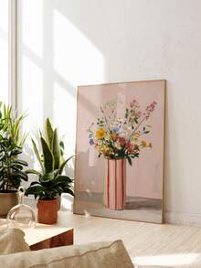 1pc Canvas Wall Art, Framed Wall Decor, Abstract Wildflower Bouquet Art, Soft Flowers In Striped Vase, Rustic Style Floral Poster, Pink Tone Farmhouse Style Artwork, Dreamy Floral Wall Art, Perfect For Bedroom, Living Room, Kids Room, Apartment, Dorm, Farmhouse Style Interior Decor - Multicolor - View 9