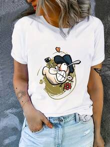 Women's Oversized Funny Print T-Shirt - Loose Fit Short Sleeve Crew Neck T-Shirt With Trolley Design, Breathable Summer T-Shirt For Hiking, Loungewear And Casual Wear - Comfortable And Themed Clothing Machine Washable - 白色 - 查看 1