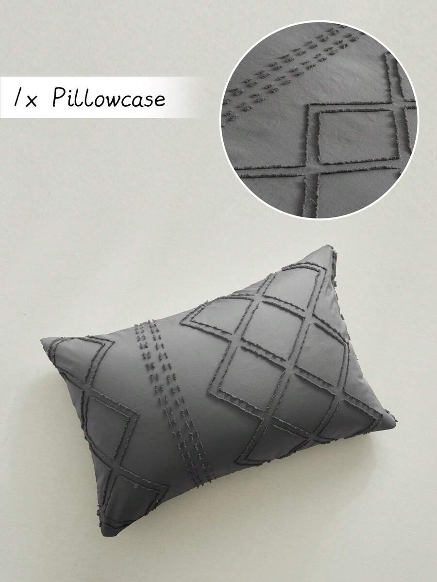 1pc Cutout Diamond Geometric Pattern Jacquard Pillowcase, Bohemian Vintage Style Polyester Decorative Throw Pillow Cover, Suitable For All Seasons, Home Decor Cushion Cover, Machine Washable, Pillow Insert Not Included - Grey - View 1