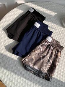 Set de 3 shorts casuales con estampado de lunares, estampado de leopardo claro y estampado de leopardo marrón oscuro, de tela tejida, adecuados para uso diario, set de shorts con estampado de camuflaje, adecuados para el uso diario, citas, fiestas, otoño/invierno/verano, Navidad, Año Nuevo, Acción de Gracias, fiestas, bodas, playa, ceremonias de graduación, moda, elegante, casual, salidas, citas, reservas, viajes, brillante, Día de San Valentín, elegante, vacaciones, casual, Y2K, salidas, ceremonias de graduación y otras ocasiones. - Azul marino - Ver 5