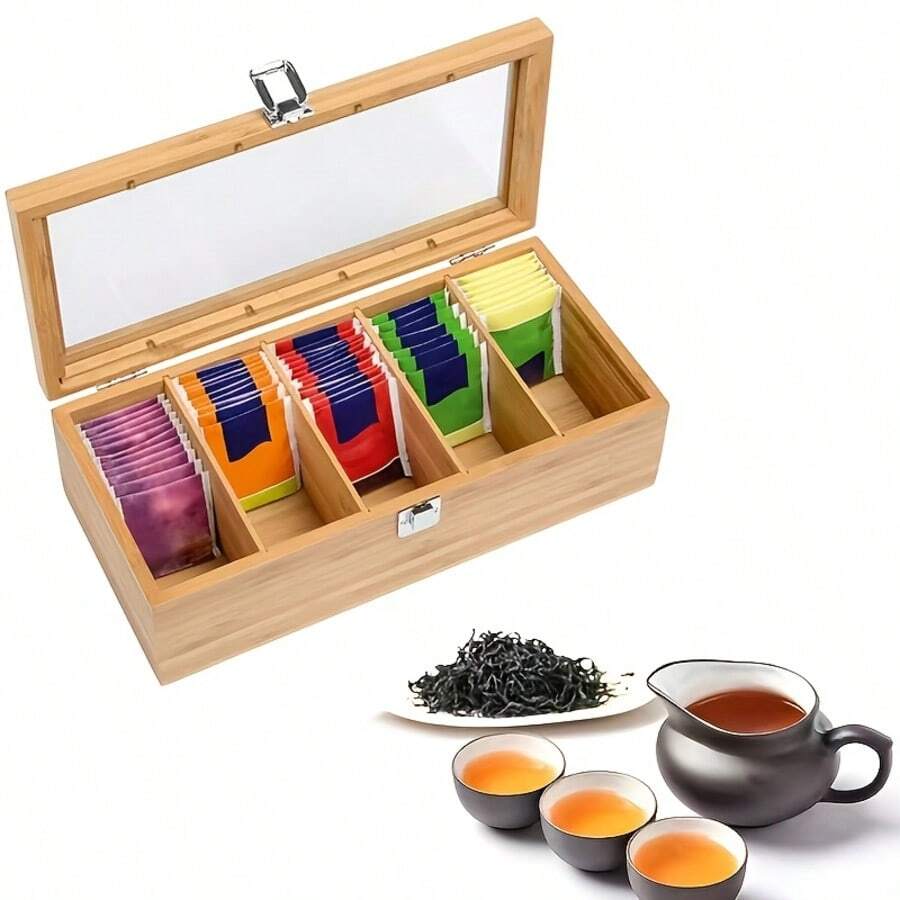 1个茶包收纳盒，咖啡茶叶整理盒，带隔层，翻盖式桌面杂物收纳盒 - 彩色 - 查看 1