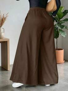 Pantalones anchos y sueltos de unicolor y casual para mujer, elegantes y minimalistas, de color negro para la primavera - Café integral - Ver 2