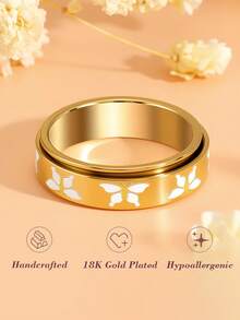 Butterfly Ring For Women, 18K Gold Plated Stainless Steel Rotating Anxiety Relief Jewelry - Butterfly - View 5