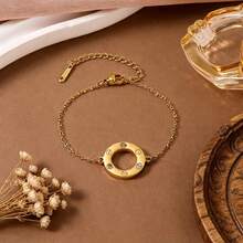 1 chiếc vòng tay nữ thời trang mạ vàng 18K bằng thép không gỉ kiểu La Mã, hình tròn, đính đá Zirconia hình học tối giản, phụ kiện đa năng. - Nhiều màu - Xem 8