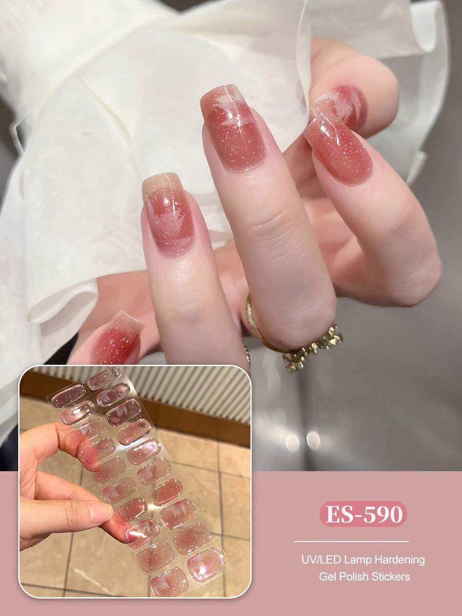 Miếng dán móng tay gel đã đông cứng, nền trong suốt, 20 miếng, cần đèn UV, chất lượng salon, bền lâu, ES20 Bán buôn xuyên biên giới, giao hàng trực tiếp, mẫu mã tương tự sách đỏ, miếng dán móng tay cho đầu ngón tay.