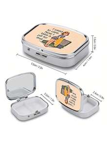 1pc Retro Comic Art Pill Box Dual Compartment - Portable Travel Medicine And Vitamin Storage Box With Mirror, ABS/Metal Material Design (I Used To Care About ), Daily Pill Organizer | Humorous Illustration | Metal Pill Case, Portable Handheld Pill Box - Multicolor - View 2