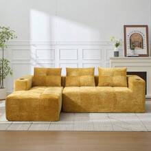 258 Cm Wide, Fully Folded L-Shaped Sofa With Three Cushions – A Classic, Minimalist And Comfortable Sofa, Perfect For Small Living Rooms And Apartments. - 黃色 - 查看 3