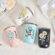 Ly giữ nhiệt bằng thép không gỉ cá nhân hóa, cốc cà phê du lịch cách nhiệt tùy chỉnh, cốc cà phê hoa sinh nhật, quà tặng tùy chỉnh cho phù dâu. - Nhiều màu - Xem 3