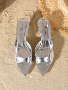 On feet& in love Giày sandal cao gót mũi nhọn, quai đơn, hở mũi, thời trang, thanh lịch dành cho nữ, chất liệu da bóng, thích hợp phối cùng váy áo vào mùa hè. - Bạc - Xem 6