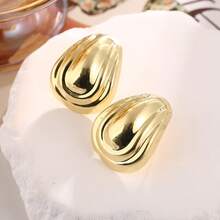 1 Đôi bông tai thời trang nữ, kiểu dáng tối giản hình giọt nước xoắn, đa năng. - Vàng - Xem 1