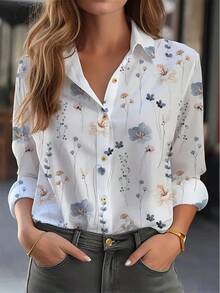 Camisas de mujer ajustadas, sexis, suaves y cómodas, camisa Floral de manga larga con solapa y sombrilla, novedad de primavera y verano 2024 para mujer - HKO221 - Ver 4