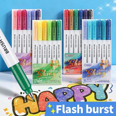 24 Colores Bolígrafos de Arte con Purpurina - Marcadores Brillantes con Tinta Acrílica para Roca, Cerámica, Madera, Tela, Lienzo y talla grande Manualidades